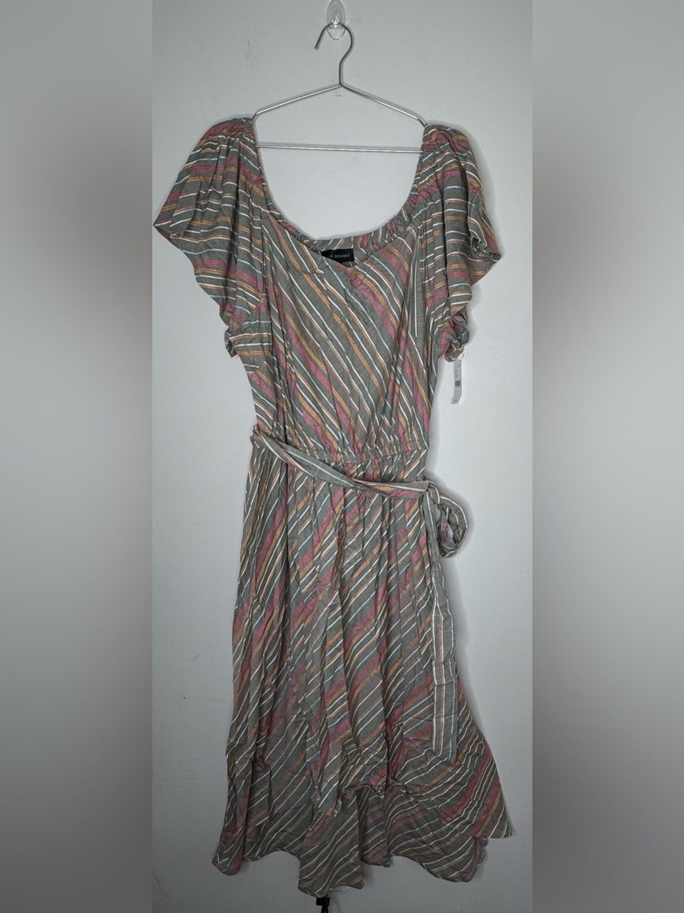 Plus Size 26 Midi Stripe Dress Pink Green Short Sleeve Lane Bryant New NWT